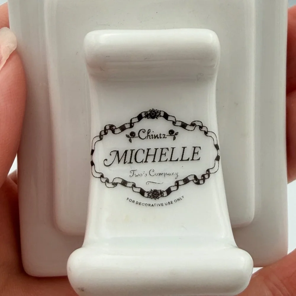 Twos Company Michelle Chintz Miniature Porcelain Floral Picture Frame Gold Trim